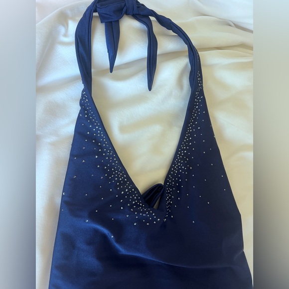 Bellissima Elegant Midnight Blue Halter Swimsuit Swarovski crystals Sz XL NWT - Picture 5 of 10